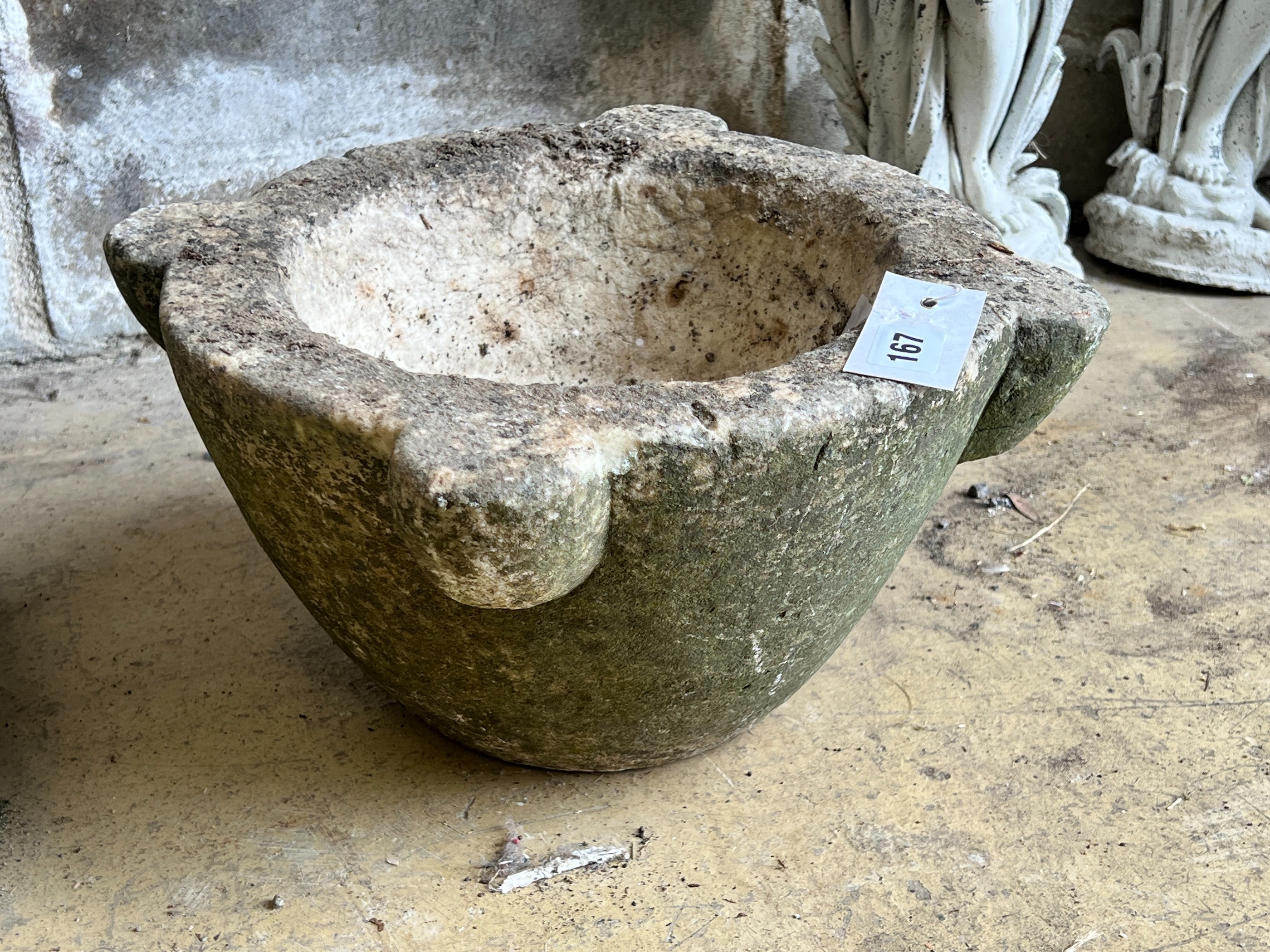 A marble mortar, width 37cm, height 18cm